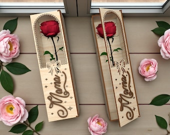 Mothers Day Rose Box SVG, Wooden Flower Case Laser Cut File, Single Rose Holder, Personalized Mom Gift, Glowforge xTool Cricut Pattern