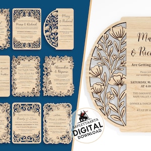 Wedding Invitation Frame SVG Bundle, Laser Cut Invitation Sleeve SVG, Floral Wedding Invitation Holder SVG, Glowforge