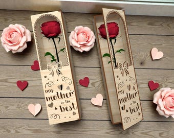 Mothers Day Rose Box SVG, Wooden Flower Case Laser Cut File, Personalized Mom Gift, Single Rose Holder, Glowforge xTool Cricut Pattern