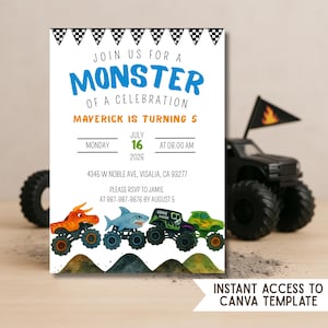 Monstertruck-Geburtstagseinladung | Bearbeitbar Monster Jam Party einladen | Junge Geburtstagsparty | Sofortdownload | Canva Vorlage