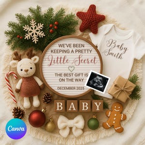 Christmas Baby Announcement Canva Template | Editable Holiday Pregnancy Reveal | It’s a Boy | Instant Download