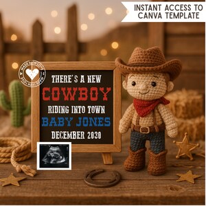 Faire-part de bébé cow-boy | Révélation western garçon en toile | Signe numérique de grossesse modifiable