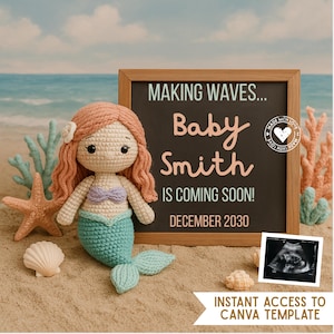 Faire-part de bébé sirène | Révélation Toile Under the Sea | Signe numérique de grossesse modifiable