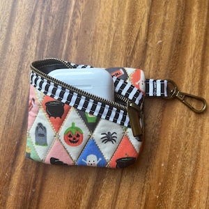 Rifle Paper Co. Quilted AirPod Case: Halloween Argyle, Zippered Clip Pouch