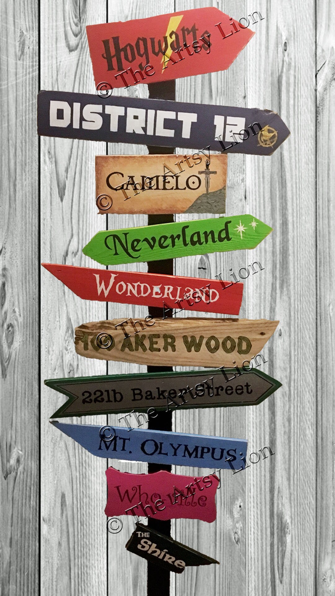 9 Fictional locations Sign directional favorite places | Etsy