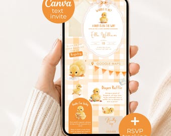 Duckling Baby Shower Invitation Website, Waddle It Be a Baby Is on the Way Evite, Trackable RSVP, Editable Canva Template