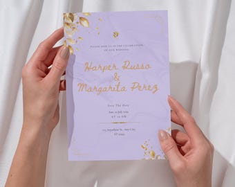 Gold Leaf Wedding Invitation, Elegant Editable Wedding Invite Template, Digital Download, Classic Printable Invite