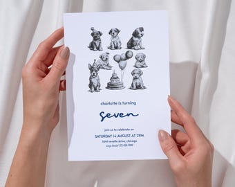 Puppy Birthday Invitation, Editable Dog Party Invite, Kids Birthday Template, Digital Download, Canva Printable
