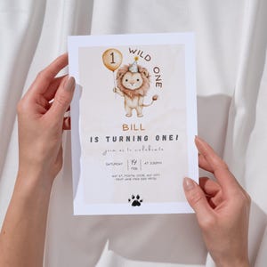 Wild One Birthday Invitation, Lion First Birthday Invite, Editable 1st Birthday Boy Template, Printable Safari Party, Digital Download