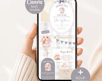 Bunny Baby Shower Invitation Website, Somebunny Sweet Is on the Way Evite, Trackable RSVP, Editable Canva Template