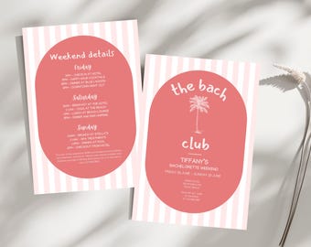 The Bach Club Bachelorette Invitation and Itinerary Template, Editable Hens Weekend Party Invite, Bachelorette Weekend Canva Download