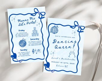 Mamma Mia Bachelorette Invitation, Editable Bachelorette Party Template, ABBA Theme, Disco Bridal Invite, Digital Download