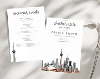 Toronto Bachelorette Invitation & Itinerary Template, Editable Canada Bachelorette Weekend Invite, City Girls Trip Canva Download