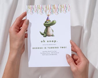 Crocodile Oh Snap Birthday Invitation, Editable 2nd Birthday Party Invite, Printable Digital Template