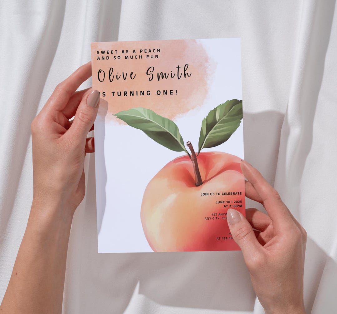Peach Birthday Invitation, Editable Sweet as A Peach First Birthday ...