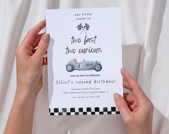 Two Fast Two Curious Birthday Invitation, Editable Race Car Invite, 2nd Birthday Party Template, Fast Two, Boy Birthday Digital Download