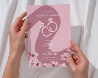 Pink Floral Vintage Engagement Invitation, Editable Engagement Party Template, Romantic Digital Invite, Printable Download