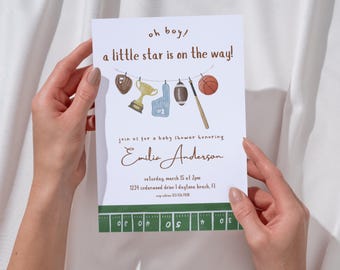 Football Baby Shower Invitation, Oh Boy a Little Star is on the Way, Editable Sports Invite, Baby Boy Shower Template, Instant Download