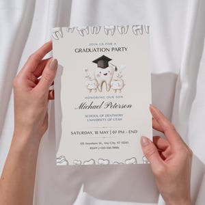 Invitación editable para graduación de odontología, escuela de odontología, dentista o asistente (plantilla imprimible)