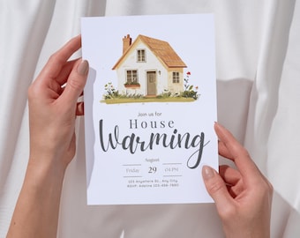 Invitación de inauguración de casa, plantilla editable para celebrar el nuevo hogar, invitación digital imprimible, descarga de invitación de bienvenida.