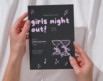 Girls' Night Out Invitation, Editable Party Invite, Canva Template, Ladies Night Digital Download, Cocktail Party, Printable 5x7