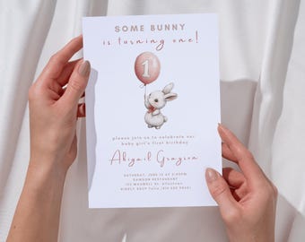 Some Bunny is Turning One Invitation, Bunny 1st Birthday Party, Editable First Birthday Template, Digital Download