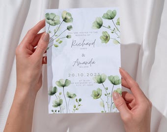Green Watercolor Wedding Invitation, Editable Floral Wedding Template, Botanical Printable Invite, Digital Download