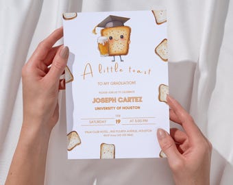 A Little Toast to My Graduation Invitation, Funny Editable Grad Party Invite, Cute Toast with Beer, Digital Download Template