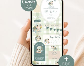 Turtley Cute Baby Shower Invitation Website, Turtle Baby Shower Evite with Trackable RSVP, Editable Canva Template