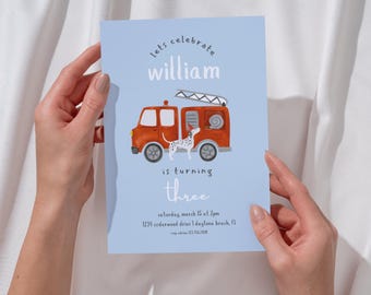 Fire Truck Birthday Invite, Fire Engine Invitation, Dalmatian Firefighter Birthday, Editable Boy Birthday Invite, Digital Download