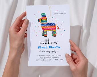 Baby First Fiesta Birthday Invitation, 1st Fiesta Birthday Invite, Mexican Birthday Invitation, Piñata Party Invite, Editable Canva Template