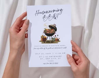 BBQ Housewarming Invitation, Editable BBQ Party Invite, Backyard Housewarming, New Home Celebration, Digital Download, Canva Template