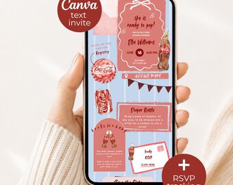 She's Ready to Pop Baby Shower Invitation Website, Retro Soda Evite, Trackable RSVP, Gender Neutral Canva Template