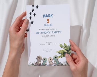 Dinosaur Birthday Invite, Editable Birthday Invitation Template, Digital Kids Party Invite Boys & Girls Bday Invite, Cute Birthday Invite