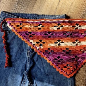 Crochet Pride Bandana Belt | Lesbian | Trans | Bisexual | Pansexual | Rainbow Flag | Summer Accessory | Festival Oufit | Gifts | Waist Scarf