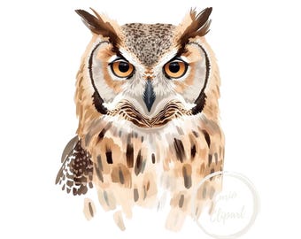 Great Horned Owl Clipart, High-Resolution PNG Illustration, Transparent Background 300 DPI, Commercial Use