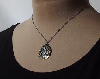 Solder Necklace, Soft Solder Stamped Necklace, Handmade Necklace, Necklace for Women, Necklaces for Her, Antiqued Oxidized Necklace, Gray