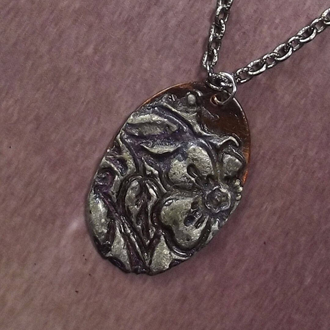 Purple and Silver Flower Soft Solder Stamped Necklace and Earring Set