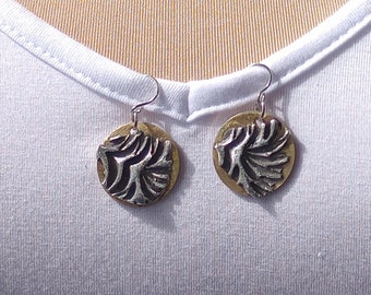 Silver Soft Solder Stamped Round Dangled Earrings for Women, Oxidized Antiqued Silver