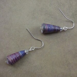 Paper Bead Earrings, Blue Purple Multi Color, Handmade Paper Jewelry, Handmade Earrings, Dangled Earrings Teardrop Beads, Rolled Paper Beads