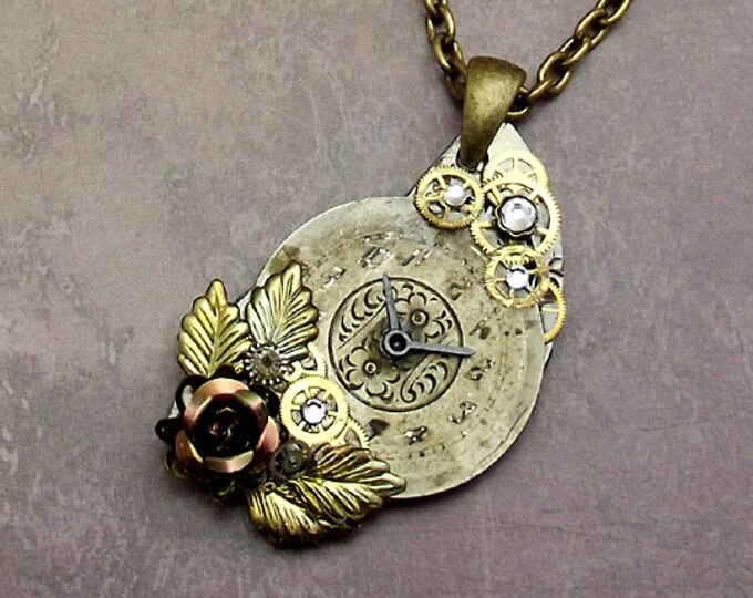 Steampunk Rose Clock Face Necklace Stainless Pocket Watch Etsy