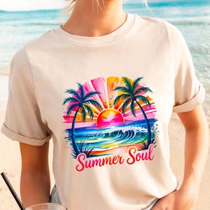 Retro Sunset Beach T-Shirt: Summer Soul Palm Tree Tee
