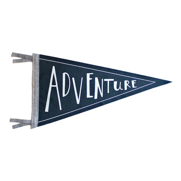 Adventure Wool Pennant Flag, Wall Hanging, Screenprinted Flag, Children Room Decor, Adventure Kids Decor, Printed Banner, School Flag, Camp