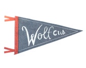 Wolf Cub Wool Pennant Flag, Wall Hanging, Gift for Baby, Room Decor, Vintage Camping, Wolf, Art for Kids Room, Wall Hanging, Printed Banner
