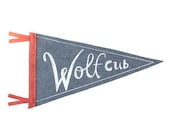 Wolf Cub Wool Pennant Flag, Wall Hanging, Gift for Baby, Room Decor, Vintage Camping, Wolf, Art for Kids Room, Wall Hanging, Printed Banner