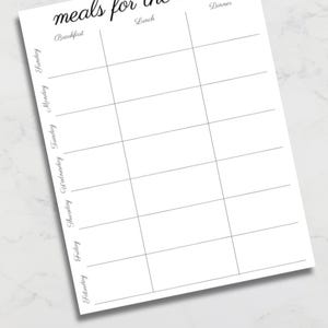 Weekly Meal Planner Printable – Cursive Font, Undated PDF for Meal Planning