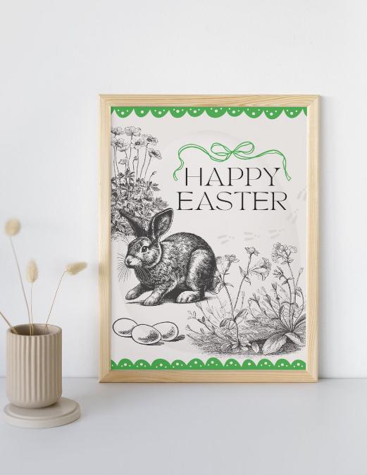 Easter Customizable Digital Download: 'Happy Easter' [CLASSIC HOLIDAY] Neutral | Illustration | Versatile Design | Rabbit & Easter Eggs