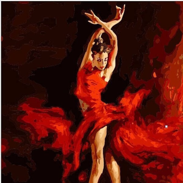 Kit de peinture par numéros de danse flamenco, kit de bricolage de danseuse espagnole Peinture sur toile pour adulte, cadeau d'art bricolage, kit de bricolage femme espagnole pour adulte