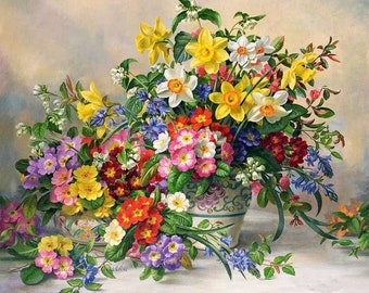 Mix Flowers 5D DIY Diamond Painting Kit, Floral Still Life Flower Bouquet Mosaic Kit Square Full Drill Diamond