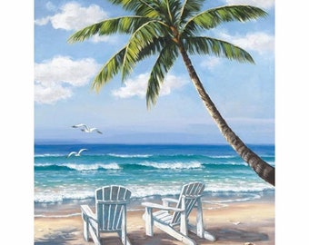 Landscape Mosaic Diamonds Kit, Beach & coconut trees Full Drill diamond DIY Kit 5D Cross Stitch Kits Diamond Mosaic decor relaxing activity